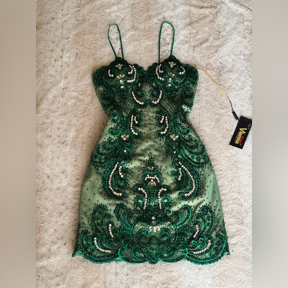 Vintage Fairy Emerald Green Jewel Embellished Rhinestone Mini Dress - Picture 6 of 7